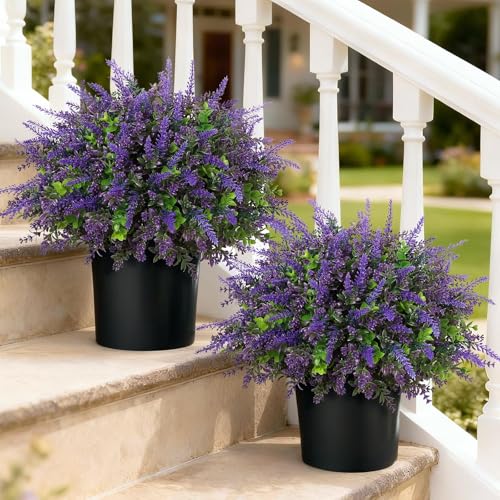 VIERENA 2 Sets Artificial Eucalyptus & Lavender Topiary Trees for