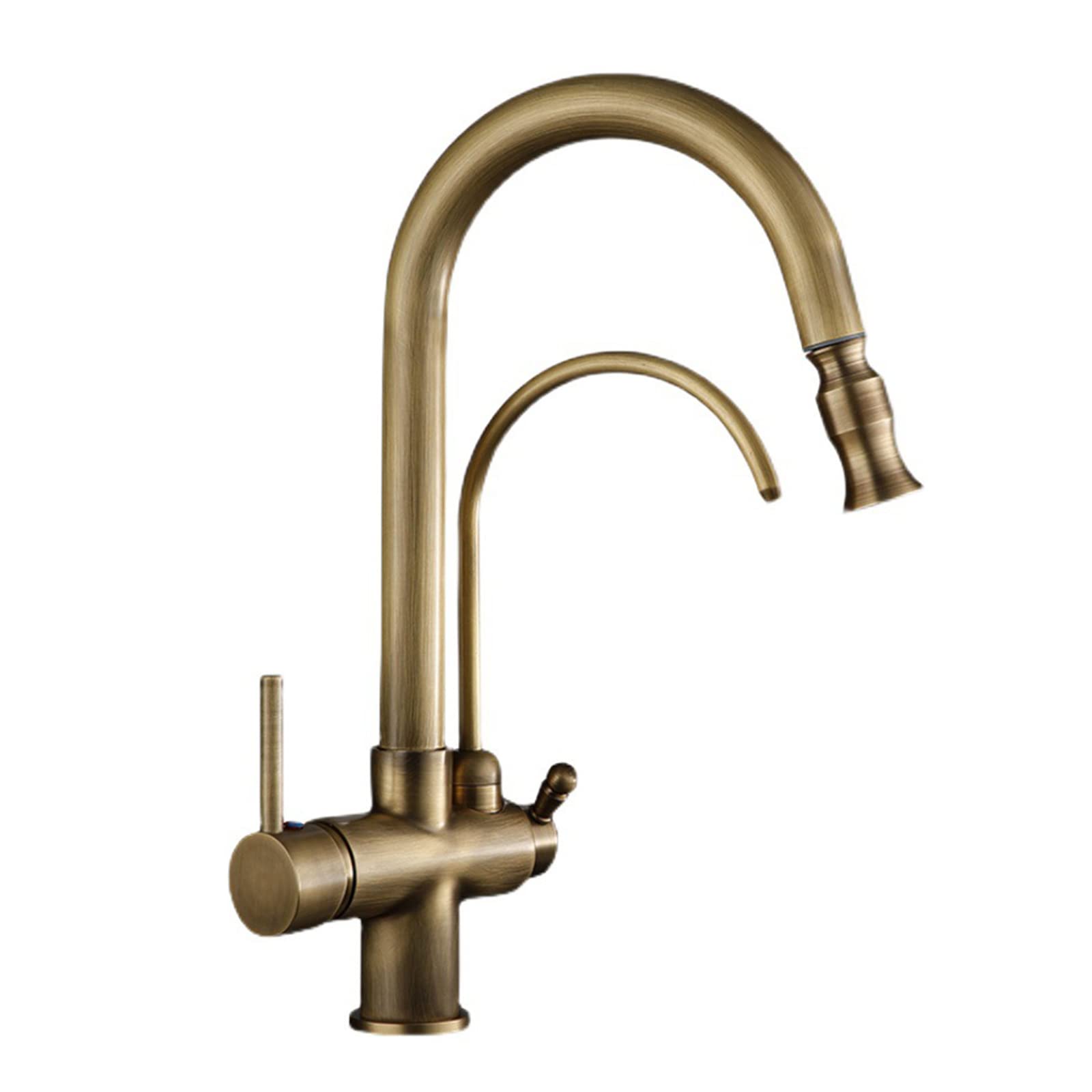 ZYCHSJXA Kitchen Tap with Pull Out Spray - Brass Antique Sink Hot and Cold Water Swivel for