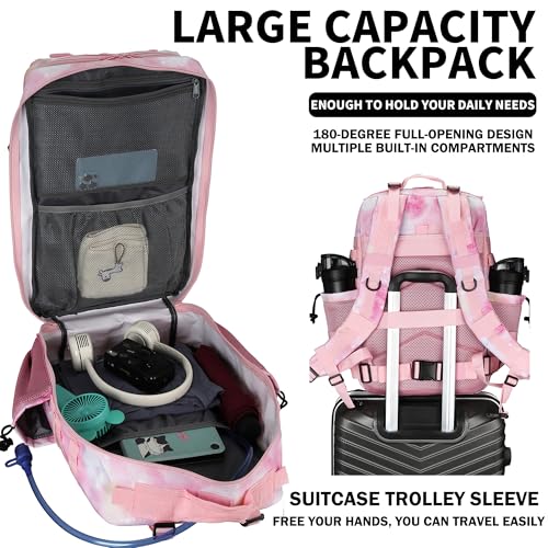 Image of Military Tactical Backpack 45L /25L 3 Day Assault Pack Molle Daypack Hiking Backpack for Men and Women (Pink StarrySky, 45L)