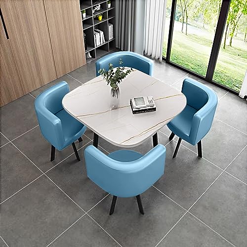 Moderno tavolo da conferenza con sedie salvaspazio scrivania da ufficio e sedia piccolo tavolo riunioni per casa e lavoro elegante design blu lago perfetto per negoziazioni e collaborazioni.