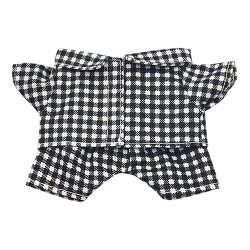 niannyyhouse 10cm 15cm 20cm ぬいぐるみ 服 シャツ パンツ 多色 チェック柄のパジャマセット 綿人形衣装 着せ替え (Black, 15cm)