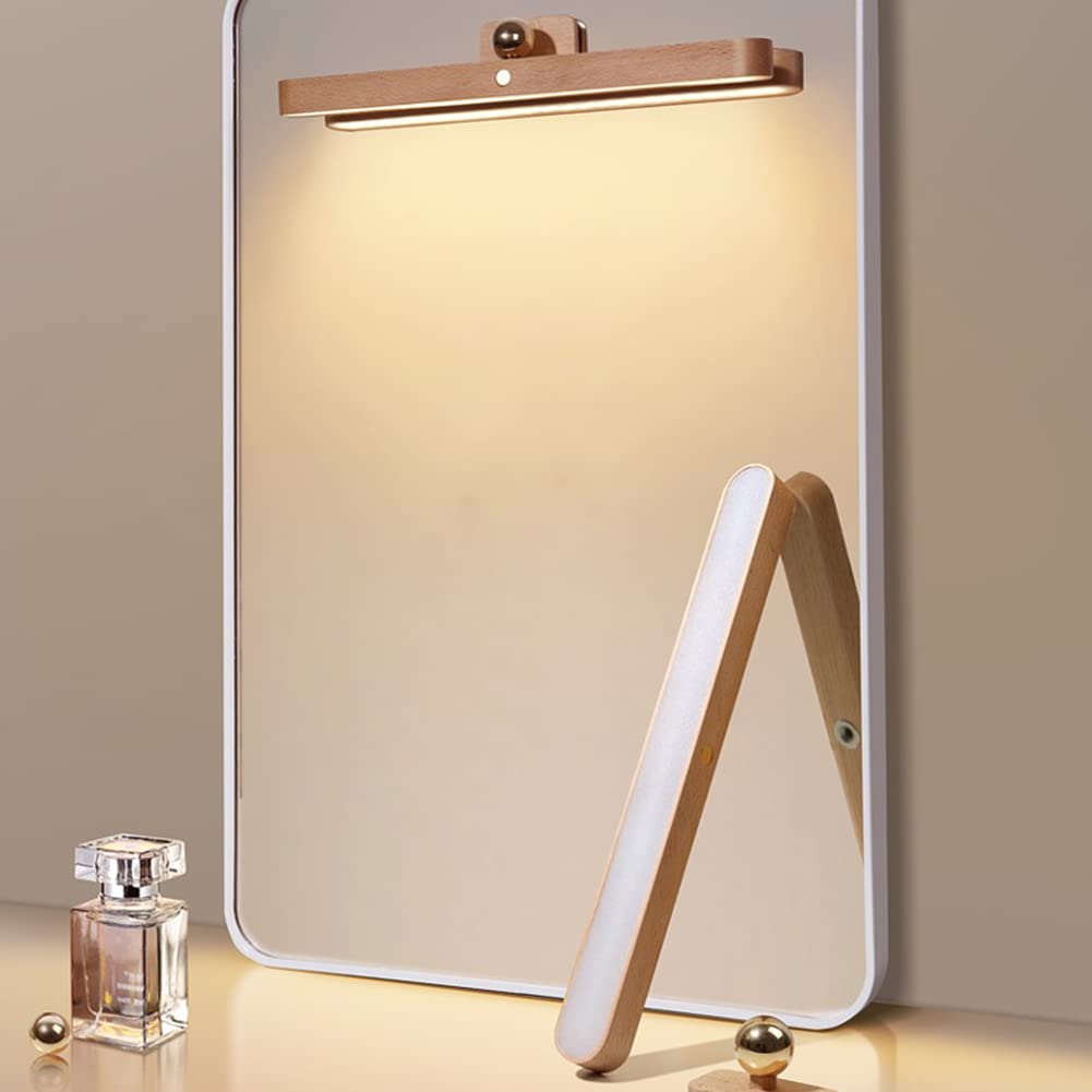 Lampe de miroir de salle bain LED rechargeable armoire USB éclairage maquillage sans fil en bois applique murale 5W dimmable avec interrupteur tactile éclairage garde-robe avec éclairage