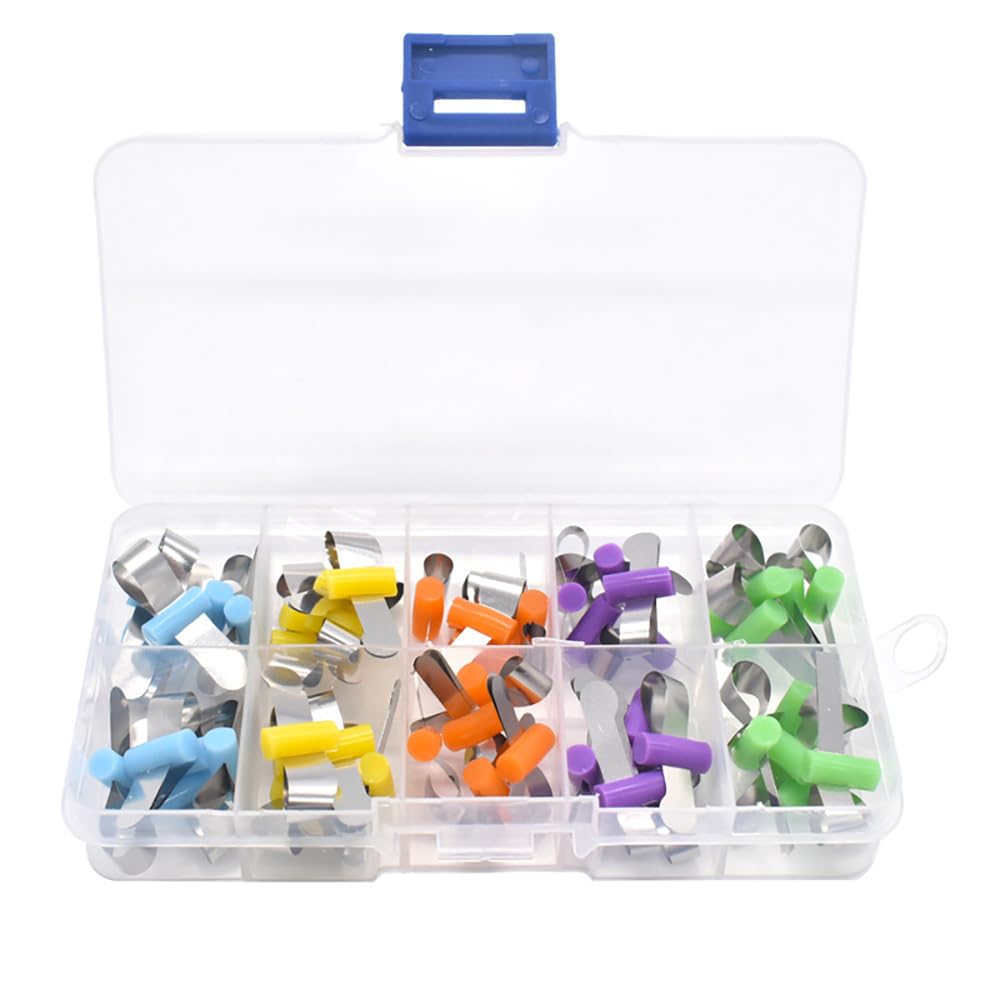 SeeFDENT 50 pcs Dental Matrix Bands Ring Clip Retainer with Lock Sectional Contoured Matrices Composite Filling Instruments Forming Sheet