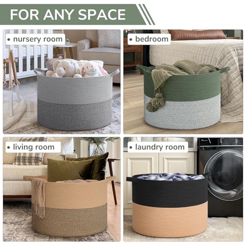 Image of INDRESSME 115L Extra Large Cotton Rope Blanket Basket, Home Decor Laundry Storage Basket for Organizing Bedroom, Living Room, Nursery, Toy Storage for Colthes Towel, Green
