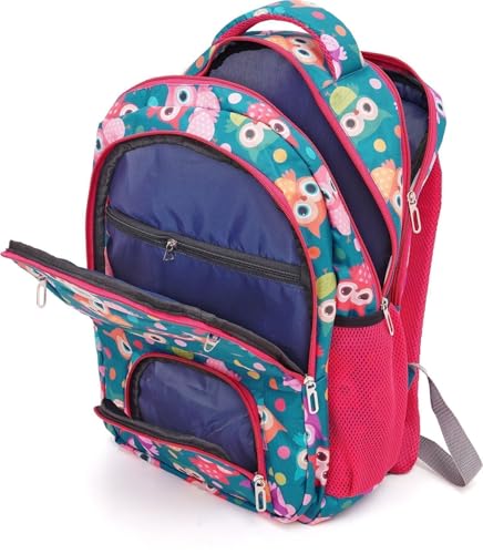 Image of Bag For Class 4th To 10th Standard Tuition School College All Day Use 32l Backpack Durable Polyester Material Owl Green Color Perfect For Students