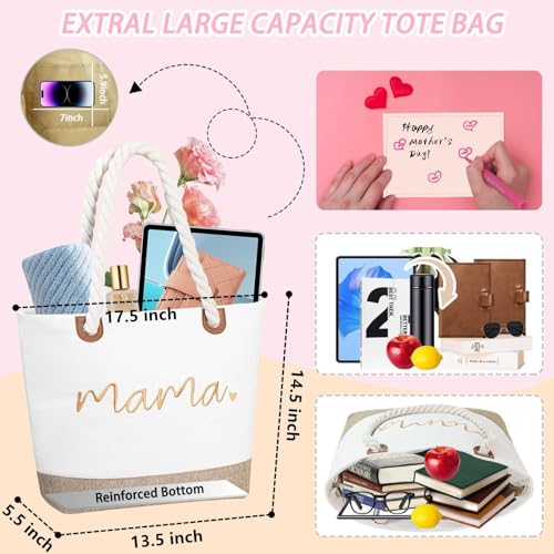Image of GhvyenntteS Mama Bag, Mama Tote Bag with Zipper for Hospital, Shopping, Beach, Travel, Birthday Gifts for Mom Grandma, New Mom Gifts