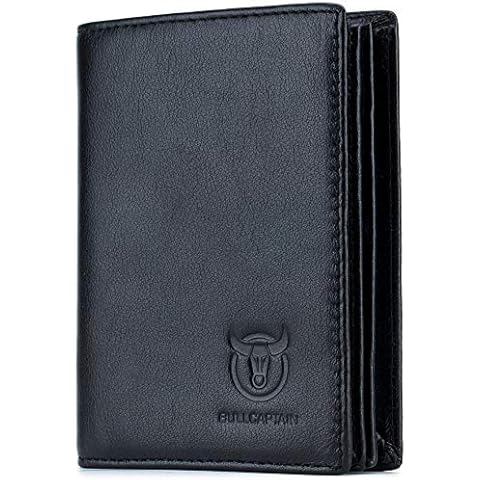 BULLCAPTAIN Mens Genuine Leather Wallet,RFID Blocking Bifold Secure Stylish Wallets Multi Credit Card Holder (black) Cover