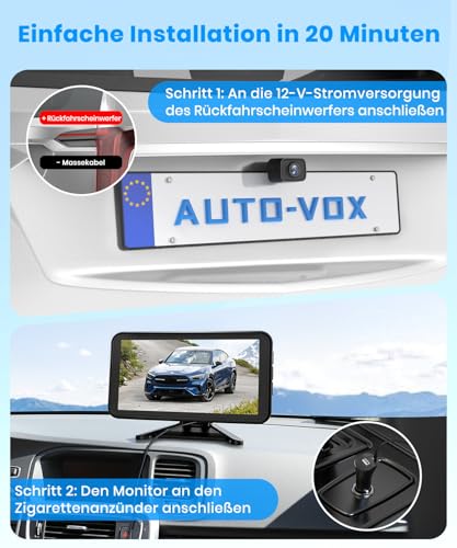 AUTO-VOX Rückfahrkamera kabellos: 5\ 1080P Monitor,Dual-Channel,30 Min. Einbau,Stabile Digitale Funkübertragung,IP69K Wasserdicht & Nachtsicht,für SUV, LKW, PKW, Pickup,Anhänger