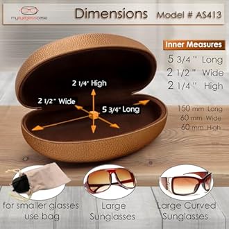 MyEyeglassCase® Large Hard Sunglasses Case | fits Large curved Sunglasses, with microfiber bag and cleaning cloth