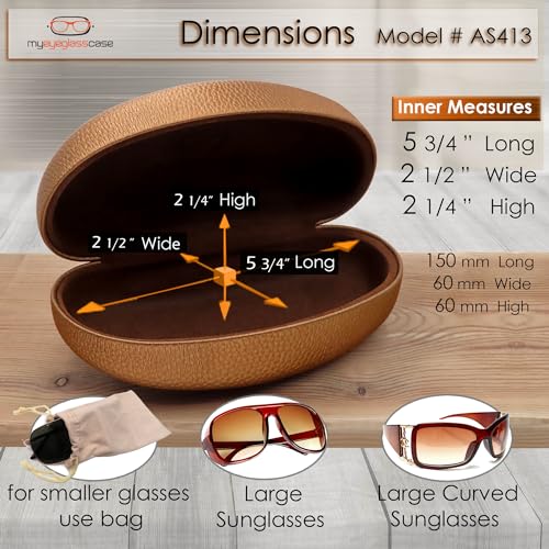 MyEyeglassCase® Large Hard Sunglasses Case | fits Large curved Sunglasses, with microfiber bag and cleaning cloth