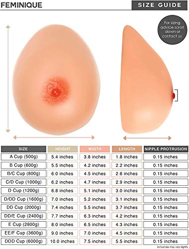 Feminique Silicone Breast Forms | Prosthetic Breast for Transgender, Mastectomy, Crossdressers, and Cosplay | Fake Breasts - Pair (D/DD Cup (1600g) Pair, Nude)