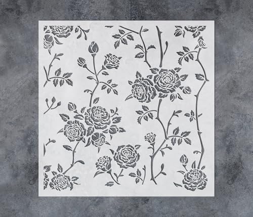 GSS Designs - Plantilla grande de flores de rosas de 16 x 16 pulgadas, plantilla reutilizable con patrón floral para pintar muebles de pared, manualidades, ideal para decoración del hogar y proyectos