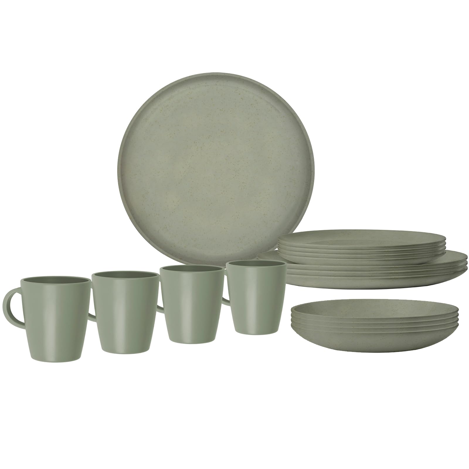BRUNNER Set aus 16 Tellern und Tassen aus strapazierfähigem Melamin und rutschfester Unterseite, Lunchbox PLA Tierra Forest 16 Stück