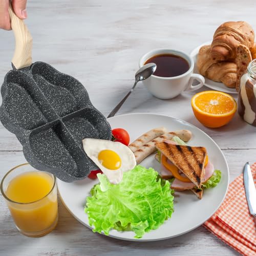 HSHGZSR Egg Frying Pan Non Stick Egg Skillet Nonstick Omelet Pan Heart with Wooden Handle Aluminum Alloy Egg Cooker Pan Egg Frying Pan Effortless to Clean for Gas Stove Induction Breakfast (Black)