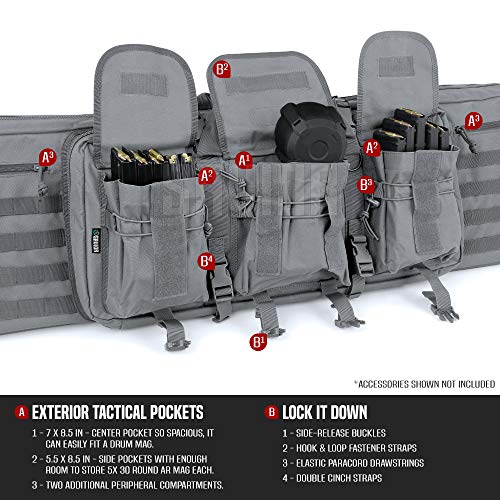 Savior Equipment American Classic Tactical Double Long Rifle Pistol Gun Bag Firearm Transportation Case w/Backpack - 46 Inch Ash Gray