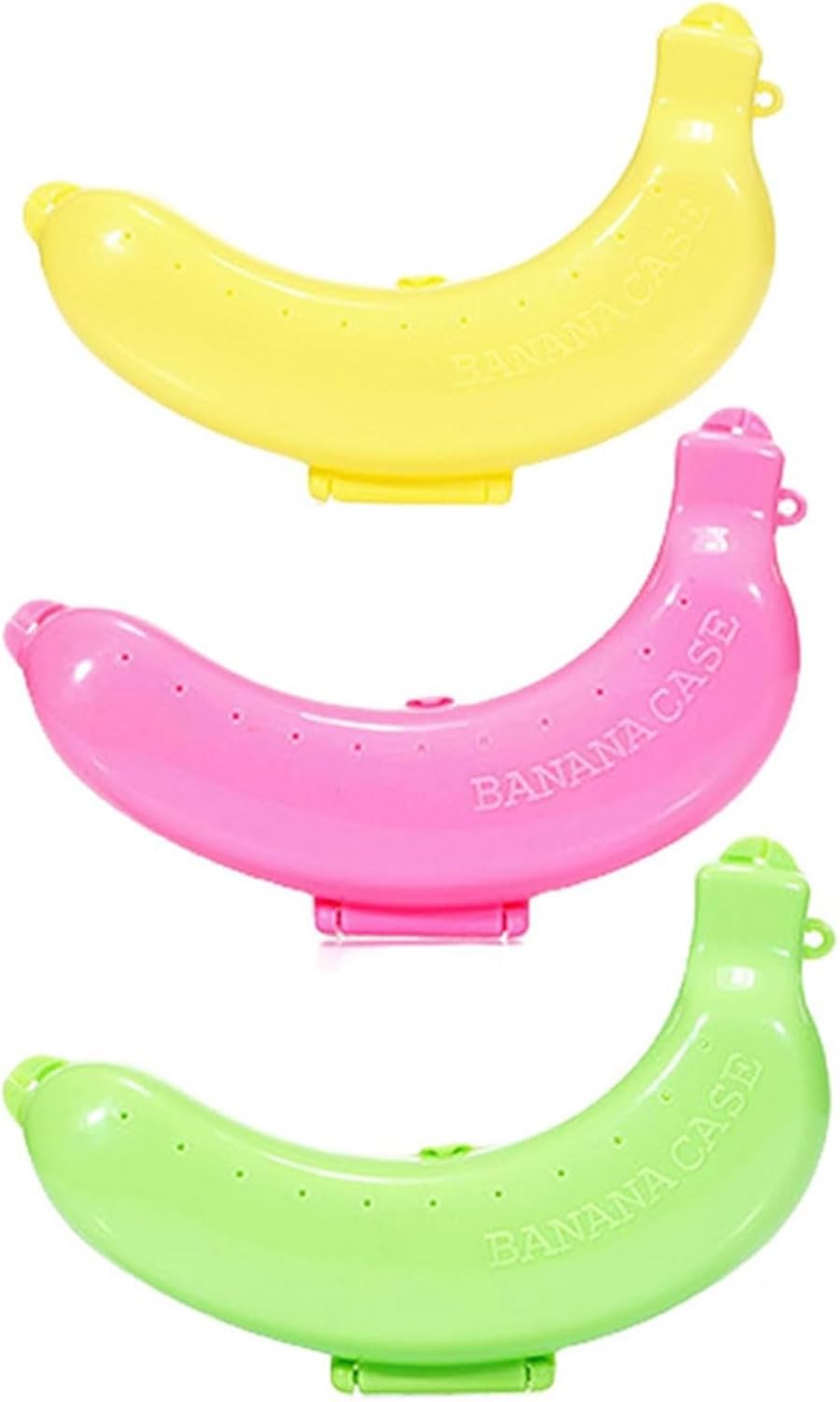 Cawhui Pink 3Pcs Banana Case Cover Reusable Banana Covers Banana Protector Banana Shape Lunch Box Case Cover Protector Container For Outdoor Travel Fruit Keep Fresh(U258-3)