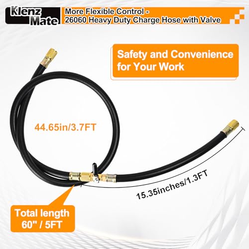 Image of 26060 Plus II 3 /8 inch HVAC Vacuum Hose with Straight Fittings and Valve, 5FT | Heavy Duty Charge Hose, Working Pressure: 600 Psi, Burst Pressure: 3000 Psi. For R134A, R410A, and Common Refrigerants