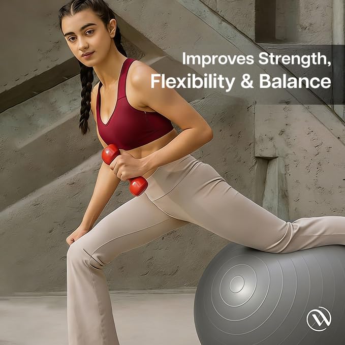 Image of Wiselife Gym Ball,Physical Therapy Yoga Ball for Home,Excercise Ball for Stability,Workout Fitness, Anti-Burst, Slip Resistant Balance Chair for Office, Swiss with Air Pump (Grey, 75 cm)