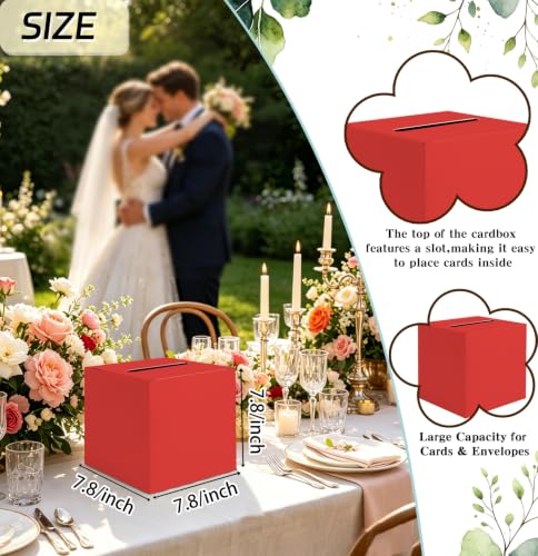Image of SietDESEO Red Card Box with Slot Money Gift Card Box Holder for Party Wedding Reception Birthday Graduation Bridal Shower Baby Shower Diaper Raffle Box
