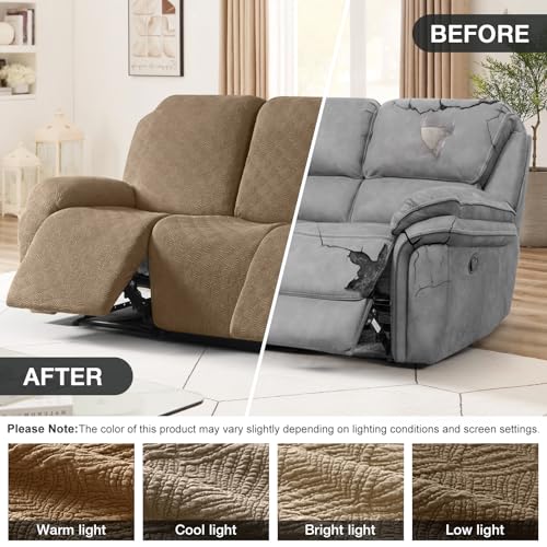 Image of Timeles Recliner Covers for 3 Seater Reclining Couch Covers Sofa Slipcover Furniture Protector for Dogs and Pets Stretch Soft Washable (Three-Seater, Light Brown)