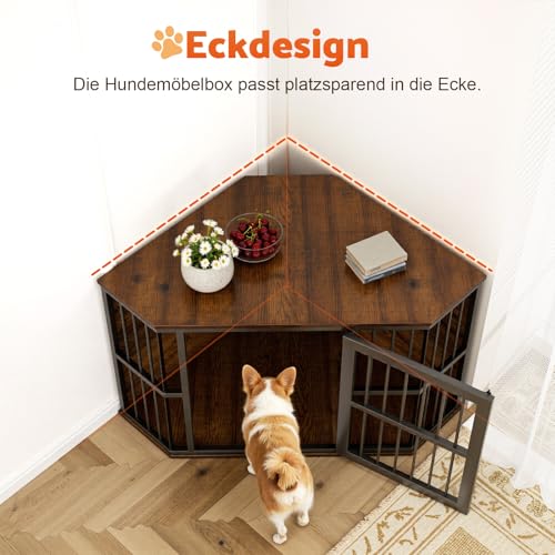 Gimars Eck-Hundekäfig Möbel, Hundehütte aus Holz, Beistelltisch, dekorative Haustierkiste für den Innenbereich, Möbelstil Hundehütte für kleine mittelgroße Hunde, Hundekäfig TV-Ständer, rustikales