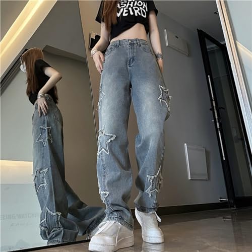 Y2K High Waisted Jeans for Women - Grunge Star Graphic Cargo Pants, Wide Leg Jeans Casual Streetwear3