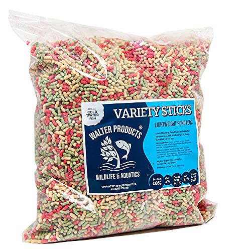 Walters Variety Sticks 40L Bag for Goldfish, Koi, Carp and all Cold Water Pond Fish. Balanced complete lightweight floating pond fish food with natural ingredients. 3kg bag