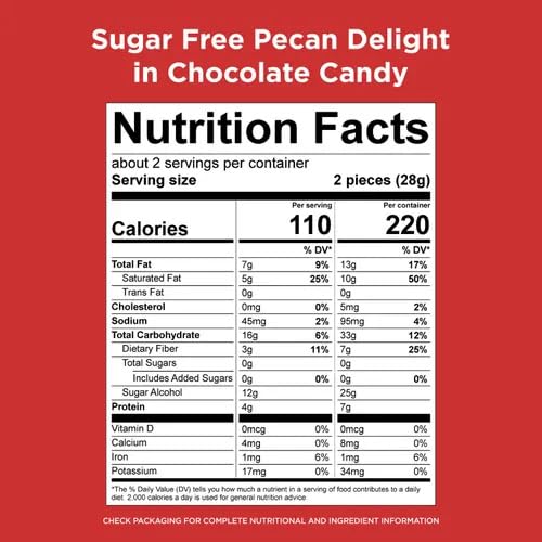 Image of Premium Sugar Free Candy Pecan Delight - 1 lb (16 oz, 32 Pcs) Bulk - Individually Wrapped Zero Sugar Dark Chocolate Car - Diabetic Sugar Free