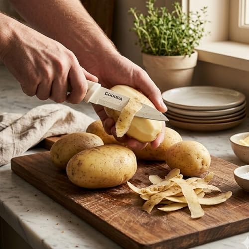 Image of 12 Pieces Knife Set, 6 Knives with 6 Blade Guards, Granite Nonstick Ceramic Coated, Professional Chef Knife, Utility, Bread, Utility, Paring, for Home & Restaurant Use Wood Grain Handle, White (White)