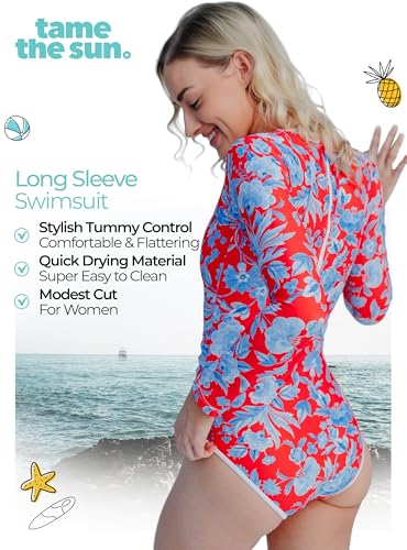 Tame the Sun Long Sleeve Swimsuits for Women - Tummy Control, Ruched Fully Lined Bathing Suit - Rash Guard, Zipper Swimwear4