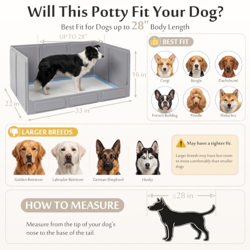 Dog Litter Box with High Walls, Foldable Pee Pad Holder, 33×22×16" | Waterproof No-Spill Indoor Dog Potty Tray, No Assembly Required, Easy to Clean and Fold, for Small and Medium Dogs, Gray - Image 4