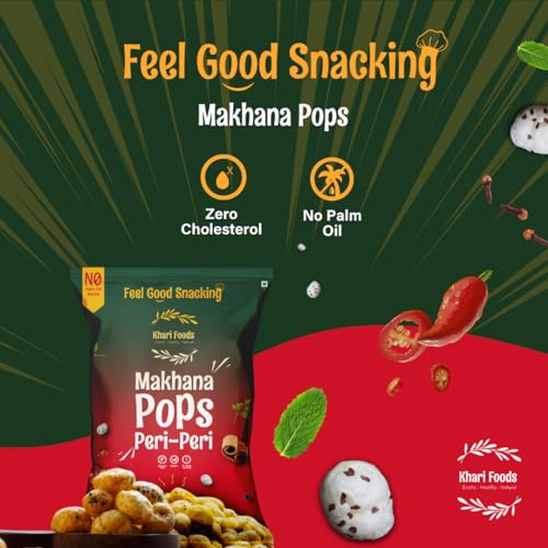 Image of Khari Foods Premium Flavoured Makhana 25g, Crunchy & Roasted Makhana Pops, Protein Source, Fibre Rich, No Palm Oil, Gluten Free (Peri Peri)