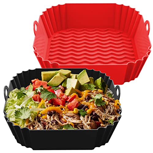 FROVEN 8 Inch Silicone Air Fryer Liners Square (2 Pack) Red ...