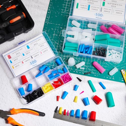 Image of Briwooody 200 Pcs Rubber Plugs 9-Sizes Silicone Tapered Plug Kit 1 /15 inch to 1 inch Stoppers for Coating, Hole, Painting Protection Silicone Stopper