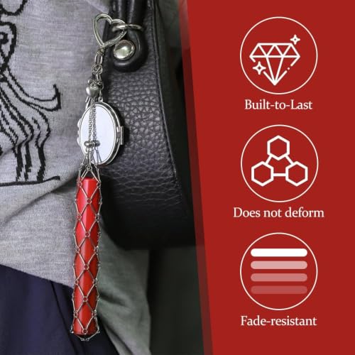 Image of CartHome Lipstick Holder Keychain Charm Set, Y2K Bag Charm with Heart Mirror and Star Pendant, Portable Makeup Touch-Up Accessory for Women