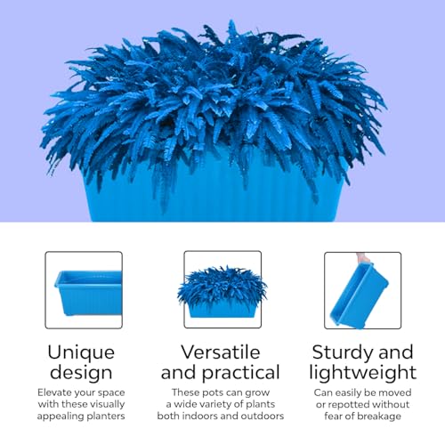 Image of NAYRA Plastic Window Planter - 14 Inch, Blue | Rectangular Planter for Home & Balcony Garden | Flower Pot for Home Plants and Gardens | Suitable for Home Gardening (Set of 2)