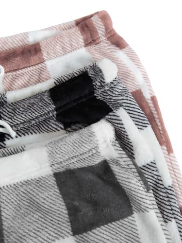 Verdusa Women's 3 Pack Fuzzy Buffalo Plaid Pajama Shorts Tie Front Elastic Waist Cute Sleep Lounge Pj Shorts4