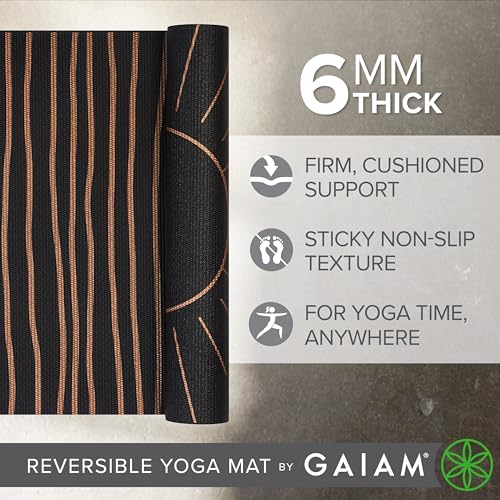 Image of Gaiam Yoga Mat - Premium 6mm Print Reversible Extra Thick Non Slip Exercise & Fitness Mat for All Types of Yoga, Pilates & Floor Workouts (68 inch x 24 inch x 6mm Thick)