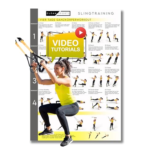 CLEAN SPORTS® Slingtrainer Workout Poster mit vier Ganzkörperworkouts zum Nachmachen | Schlingentrainer DIN A1 Sportposter für Hobbyraum oder Fitnesstudios CLEAN SPORTS® Slingtrainer Workout Poster mit vier Ganzkörperworkouts zum Nachmachen | Schlingentrainer DIN A1 Sportposter für Hobbyraum oder Fitnesstudios