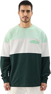 The Souled Store Jasper Men and Boys Round Neck Green and White Colorblock Full Sleeve Oversized T-Shirts Oversized Men's Price In India