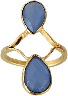 Veracity Jewelry Blue Chalcedony Rings For Women - 18K Gold Plated March Birthstone Blue Chalcedony Designer Handmade Rings - Green Chalcedony Fashion Statement Hanmade Gift Jewelry Rings for Girls / Women - VR-207