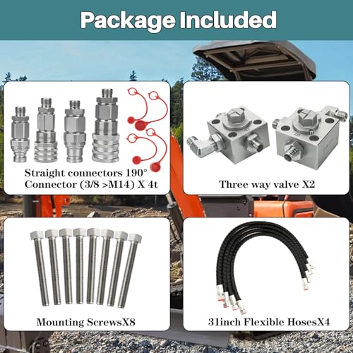 Image of 2PCS 3-Way Diverter Valve Kit for 1-2 Ton Chinese Mini Excavator Alloy Steel Hydraulic Valves w /Quick Connects & 31 inch Flexible Hoses (Fits M14 /M16)