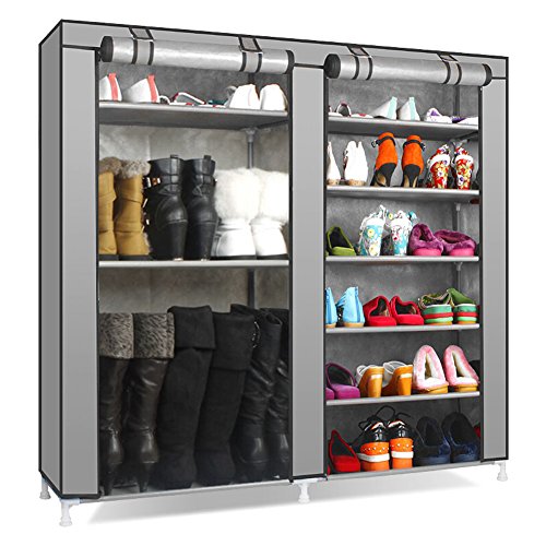 TXT&BAZ 27-Pairs Portable Boot Rack Double Row Shoe Rack Covered Nonwoven Fabric