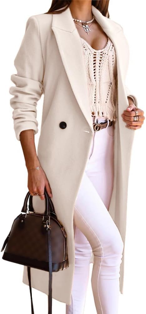 IDEALSANXUN Long Wool Coats for Women Fall Winter Trench Coat Peacoat Double Breasted Blazer Jackets Overcoat