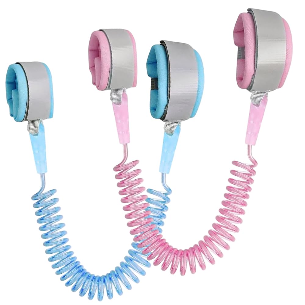 2-Pack Wrist Straps Reins with 2M Leash, 360° Swivel Adjustable Cuffs with Lock, Anti-Lost Set for Walking, Travel, Park, Mall and Airport, Blue Pink