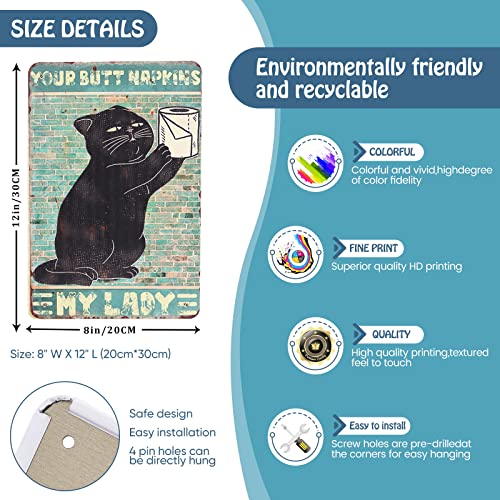 Black Cat Wall Decor Sign - 8X12 Inch Retro Metal Wall Art Posters Prints Decorative For Home Room Bathroom Bedroom Kitchen Bar Office Etc.（Your Napkins｜My Lady） #TOP2