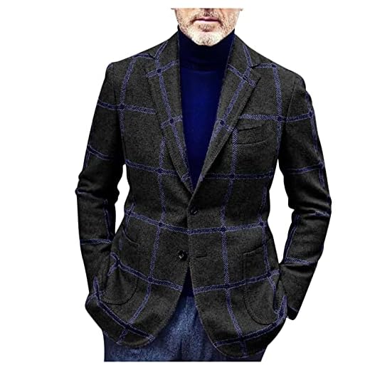 NUSGEAR 2022 Chaqueta traje Hombre Blazers Otoño Invierno Abrigo Moda Casual Capa Moda impresión a cuadros Slim Fit botón Chaqueta Cardigan sudadera outwear Informal Outwear Tops bolsillo