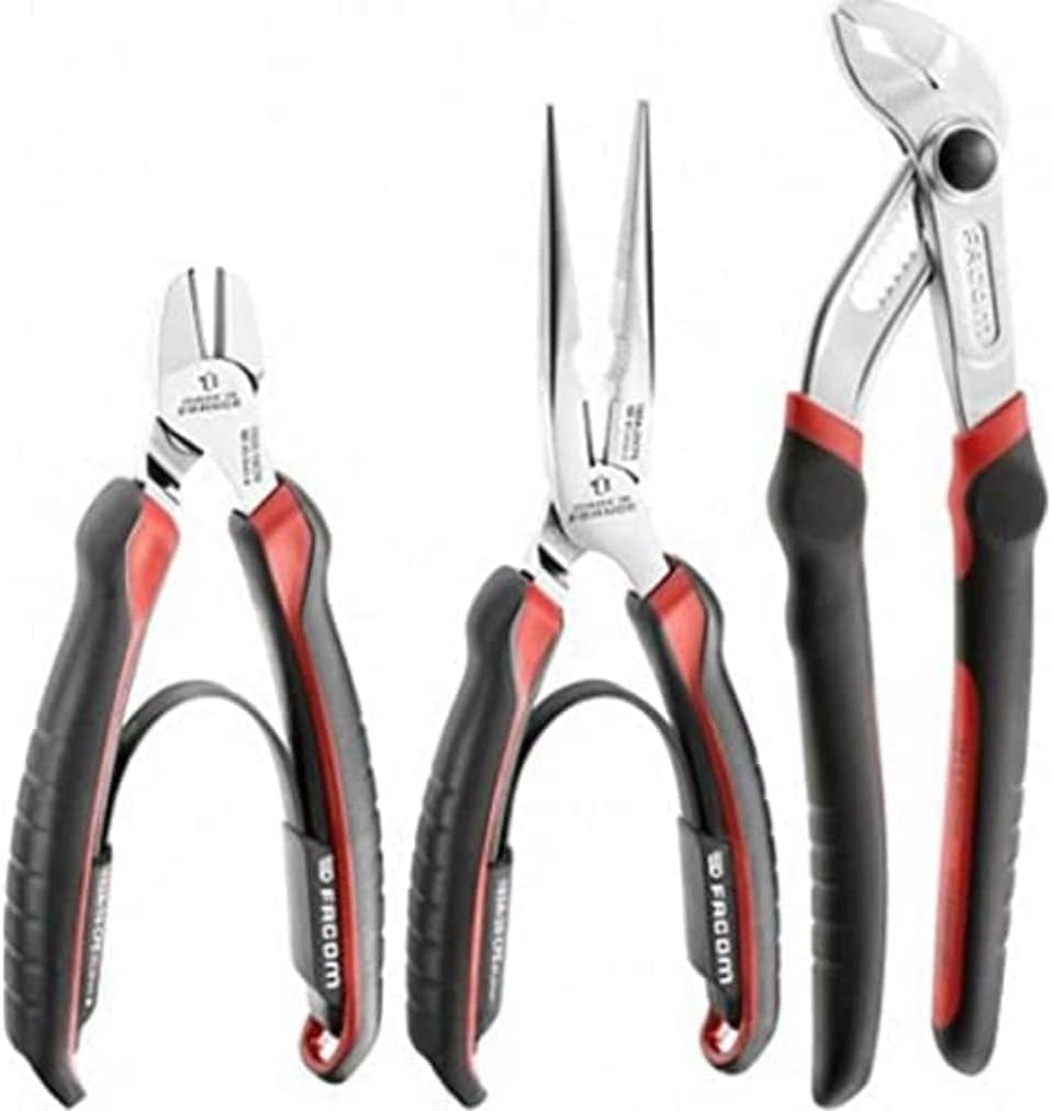 Facom CPE.A3 Tweezers Set with Multi-socket Pliers, Diagonal Cutter and Round Nose Pliers