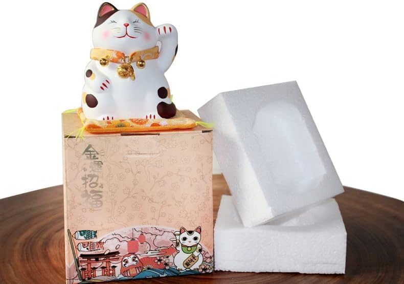 Ceramiczny kot szczęścia, Kot Feng Shui w ceramice, Kot w porcelanie, Figurka dekoracyjna do domowego biura(A)