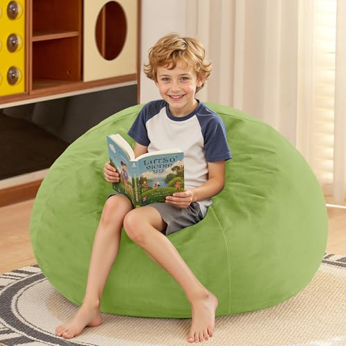 Image of HABUTWAY 2FT Bean Bag Chair, 2' Beanbags Small Bean Bag Chairs with Filling, Teardrop Bean Bag Chair Luxurious Velvet Ultra Soft Fur with Removable Cover (Lime)